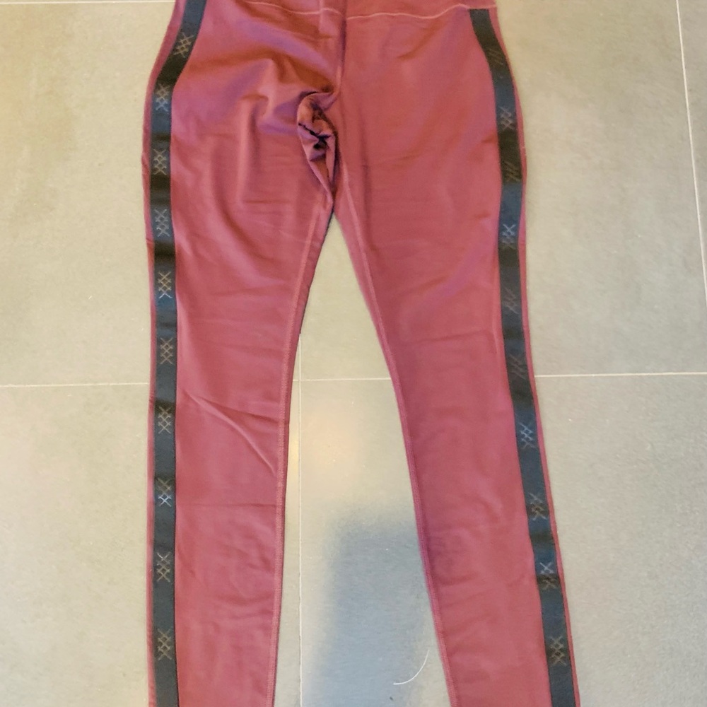 RHONE Burgundy Leggings with Black Stripes
